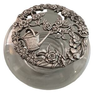 Rawcliffe Glass Potpourri Trinket Jar with Metal Silver Tone/Pewter Lid Garden